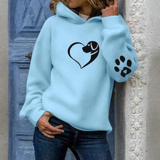 Damen Hoodie mit Hundeherz & Pfotenmotiv – Tierliebe Statement Pullover, ideal für Freizeit & Alltag
