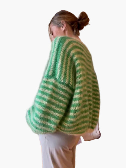 Damen Oversize Pullover Gestreift Lockerer Stil Herbst Winter Freizeit