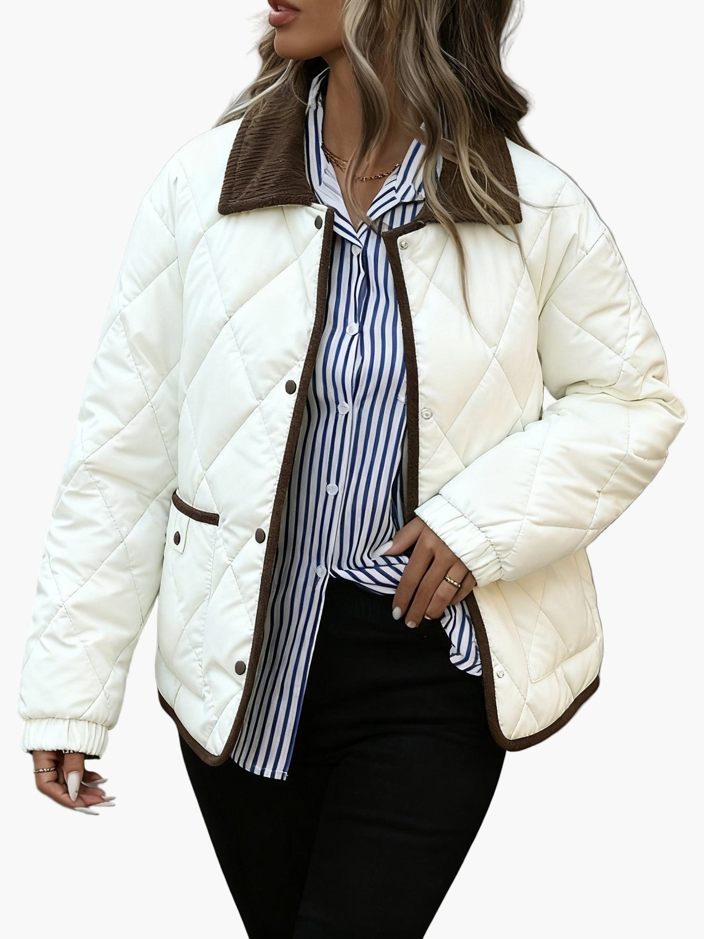 Damen Vintage Steppjacke mit Kontrastdetails – Stilvolle Übergangsjacke für Alltag und Freizeit