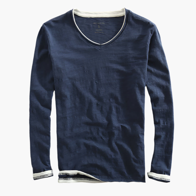 Herren Langarmshirt mit Layer-Look und V-Ausschnitt – Modernes Freizeitshirt für den Alltag