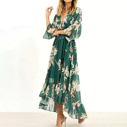 Audrey – Gedrucktes Deep V Chiffonkleid