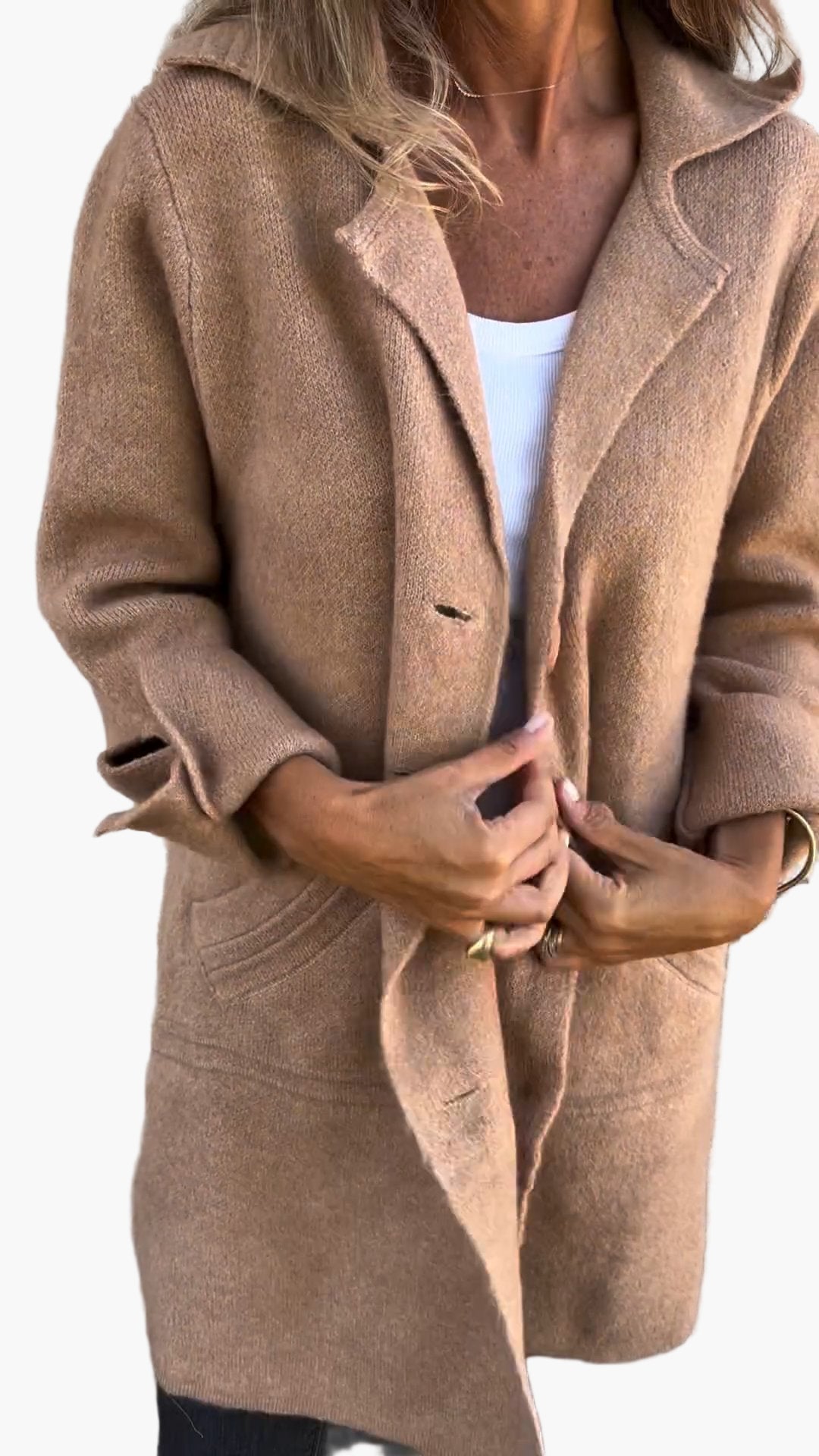 Damen Langer Casual Mantel mit Aufschlägen – Stilvoller Übergangslook für Alltag & Events