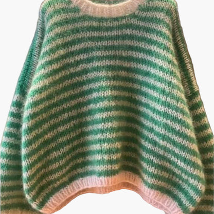 Damen Oversize Pullover Gestreift Lockerer Stil Herbst Winter Freizeit