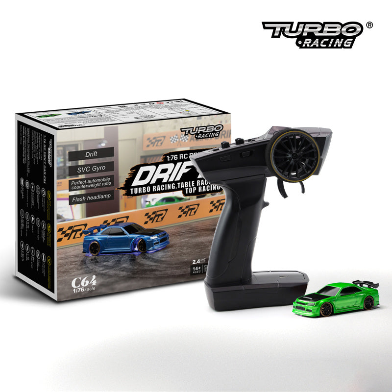 1:76 RC Drift Auto C64 – Turbo Racing Modellauto für Jungen ab 14 Jahren, ferngesteuertes Driftauto mit Gyro und LED-Scheinwerfern