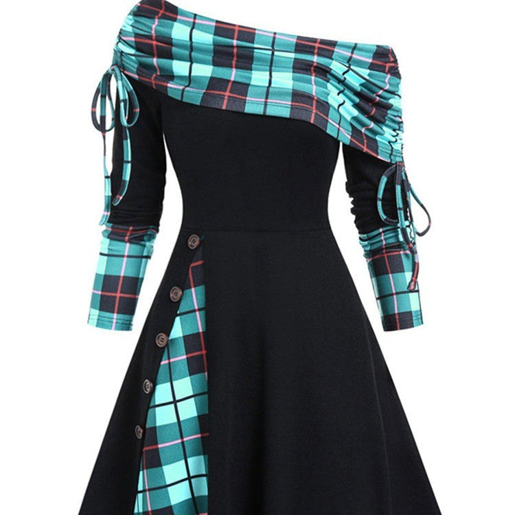 Natalie – Langes, schwingendes Ein-Schulter-Kleid mit langen Ärmeln