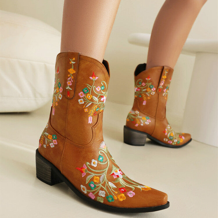 Duncan – Bestickte Ethno-Stil Retro Chunky Heel Stiefel