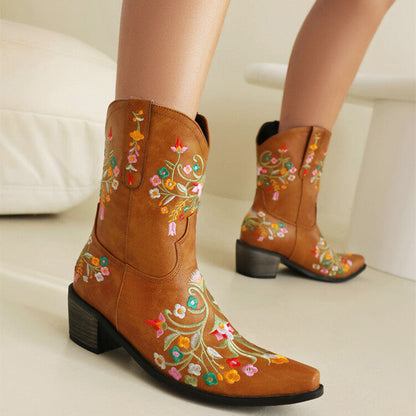 Duncan – Bestickte Ethno-Stil Retro Chunky Heel Stiefel