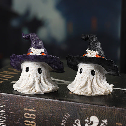 Halloween Dekofigur Geist mit Hexenhut – Zauberhafte Resin-Figur für gruselige Halloween-Atmosphäre