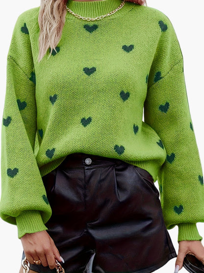 Damen Pullover mit Herzmuster, modisch und leger, ideal für Herbst und Winter