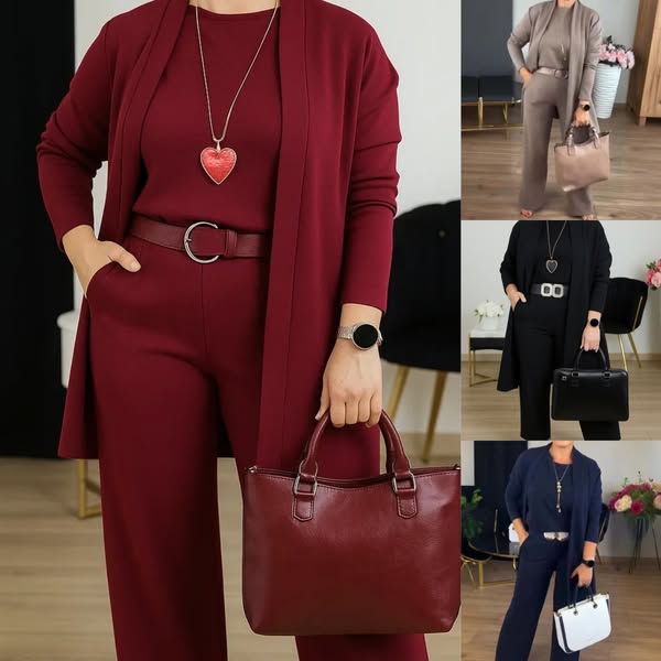 Damen 3-Teiler Set mit Cardigan – Eleganter Freizeit- & Business-Anzug, Minimalistischer Stil