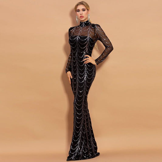 Amy – Glitzernde Maxi-Kleider mit langen Ärmeln für Damen