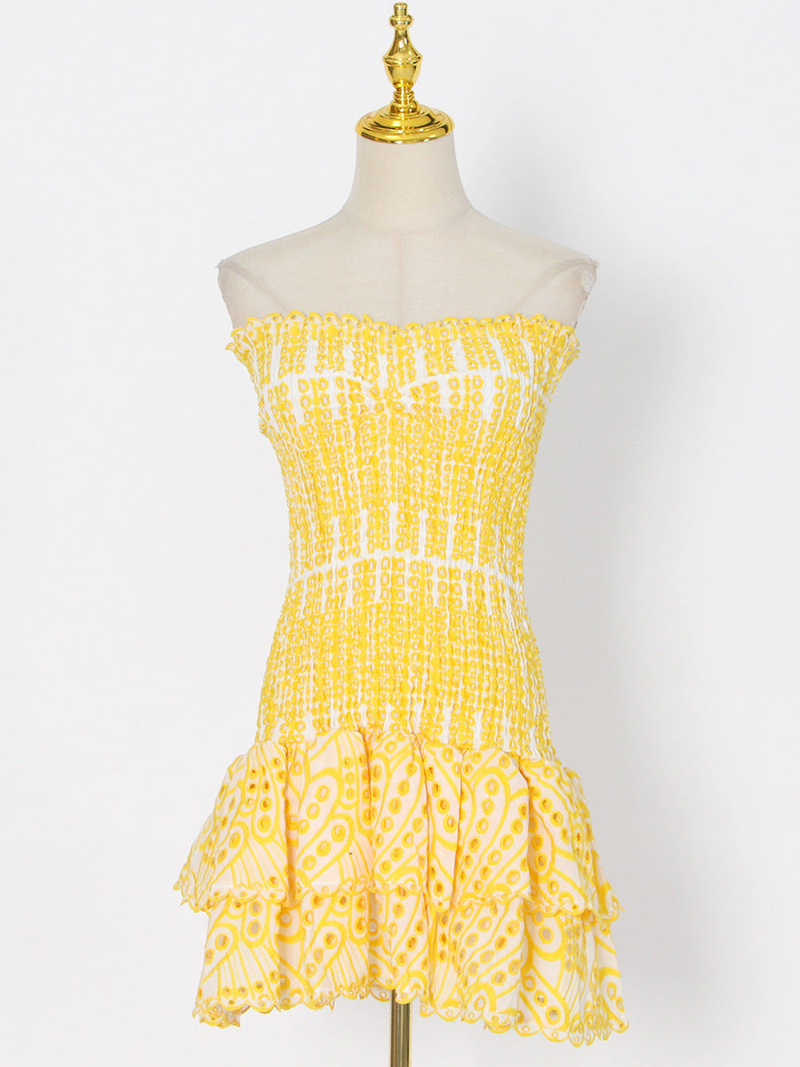 Wendy – A-Linien-Kleid mit Rüschen und modischem Druck für Strandpartys