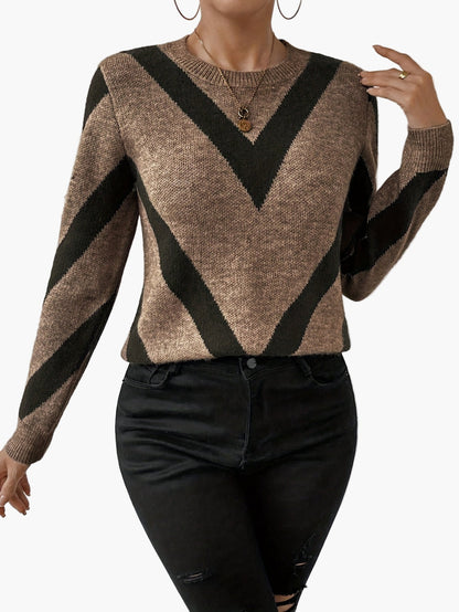 Damen Pullover Eleganter Strickpullover mit geometrischem Muster für Herbst und Winter