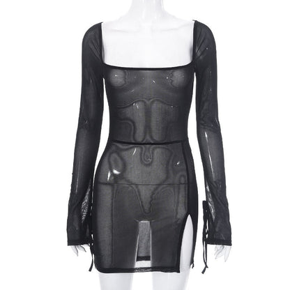 Joy – Langärmliges Kleid mit quadratischem Ausschnitt und kurzem Rockdesign für Damen