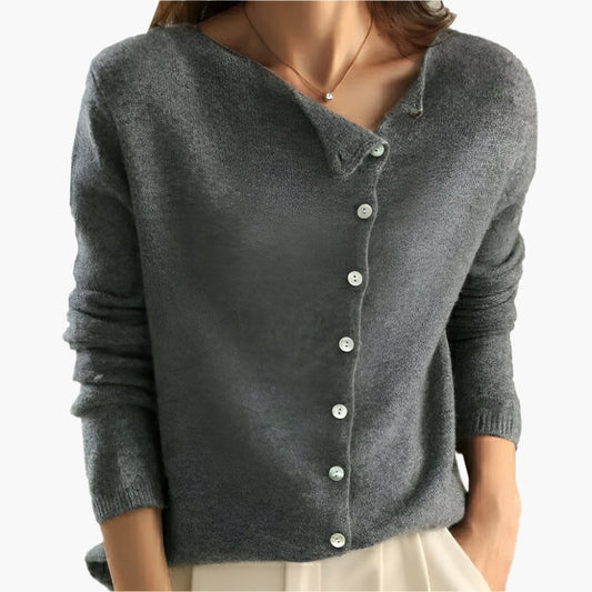 Damen Strickjacke mit seitlicher Knopfleiste – Eleganter Cardigan für Alltag und Büro