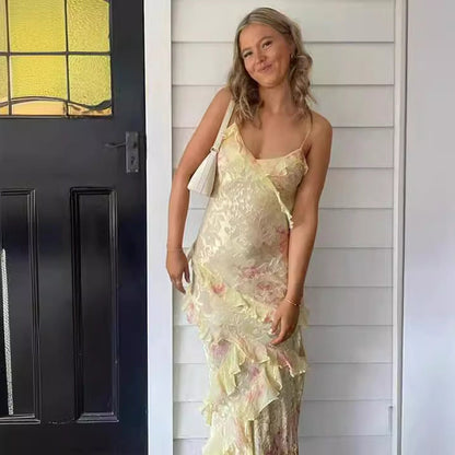 Damen Maxikleid im Boho-Stil für Strand und Sommer – Elegantes, ärmelloses Rüschenkleid für besondere Anlässe