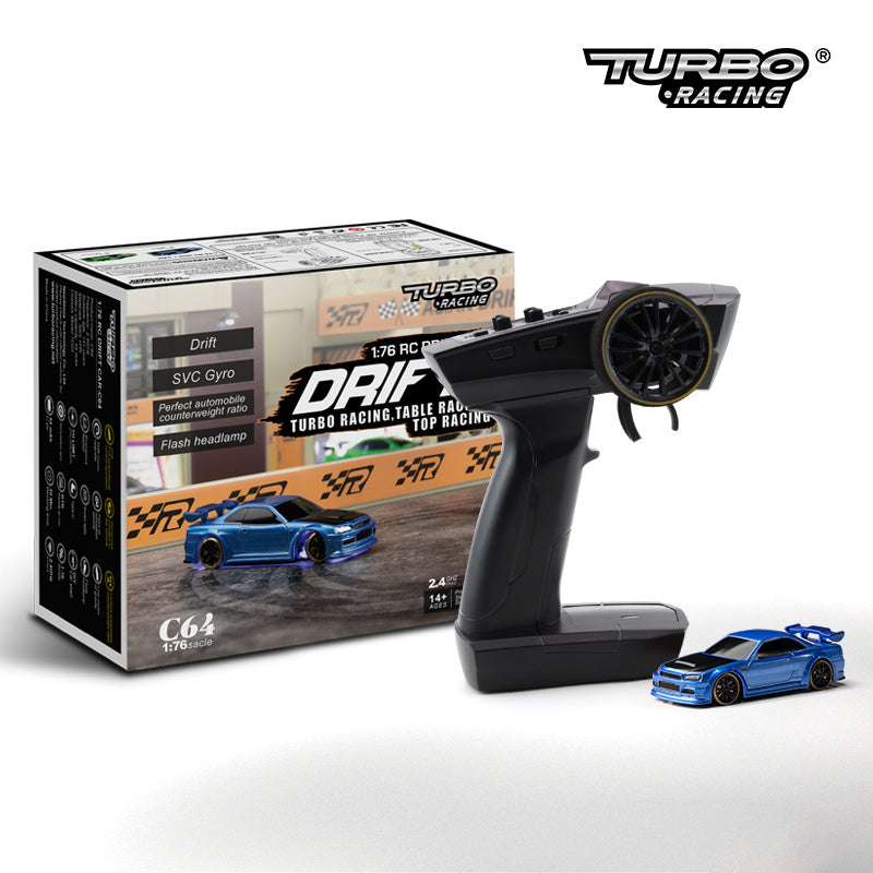 1:76 RC Drift Auto C64 – Turbo Racing Modellauto für Jungen ab 14 Jahren, ferngesteuertes Driftauto mit Gyro und LED-Scheinwerfern
