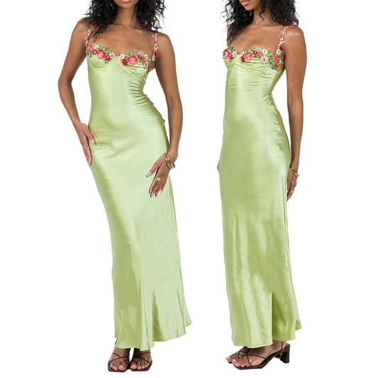 Amy – Gesticktes Spitzen-Trägerkleid in einfarbig