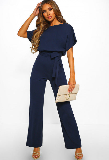 Kathryn – Modischer Kurzarm-Jumpsuit mit Schnürung und Knopf in 7 Farben