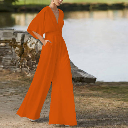 Michelle – Jumpsuit mit tiefem V-Ausschnitt und weitem Bein