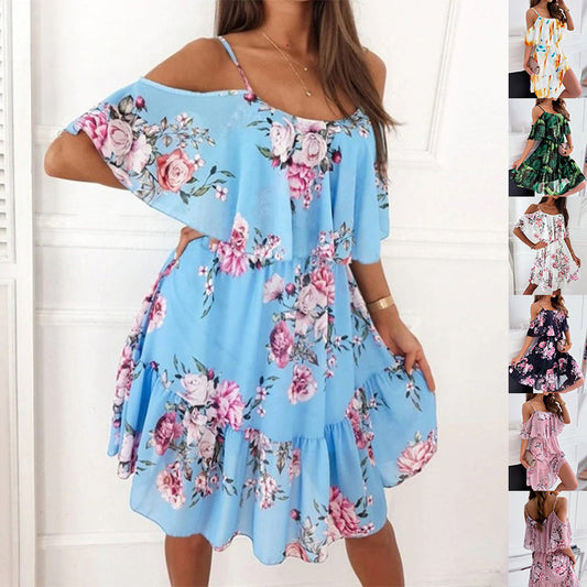 Tanya – Blumenbedrucktes Rüschensuspenders Kleid für Damen