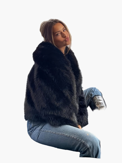 Damen Kurzfelljacke im eleganten Chic-Stil für Herbst und Winter, lockere Passform, ideal für lässige Anlässe