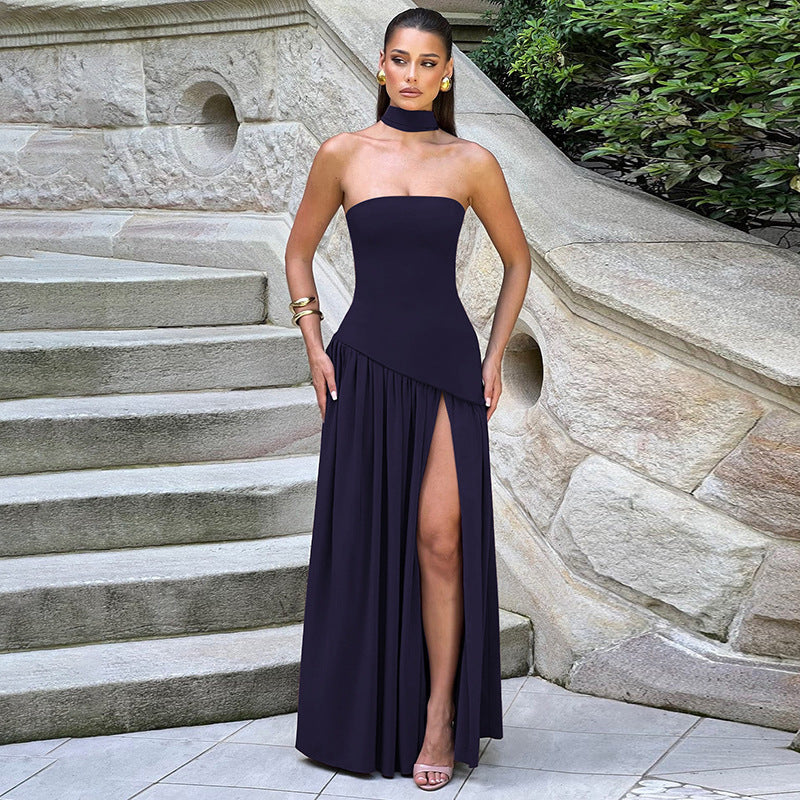 Damen Abendkleid Elegant Asymmetrisch mit Schlitz – Modernes Maxikleid für besondere Anlässe