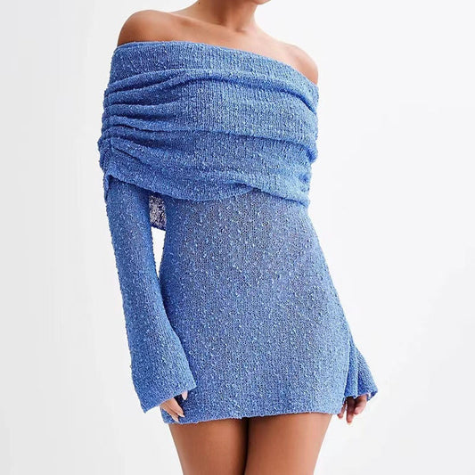 Imogen – Langärmliges Off-Shoulder Kleid mit kurzem Rock