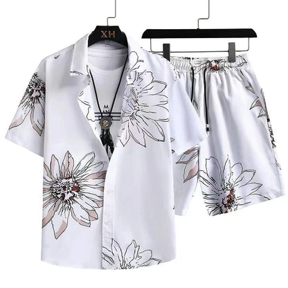 Herren Sommer Set – Modernes Kurzarm-Hemd mit Print & Shorts, Freizeit Outfit, Lässig