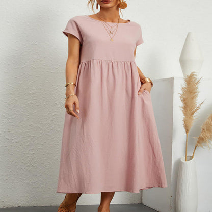 Audrey – Ärmelloses Baumwoll-Leinen-Kleid mit Taschen