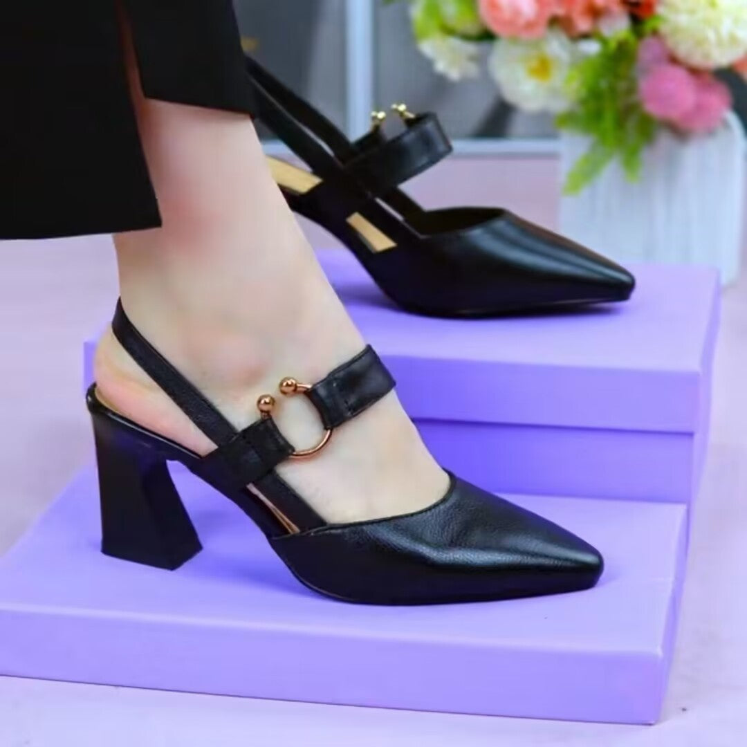 Lydia – Geschlossene Zehen Chunky High Heels aus Premium Veganleder