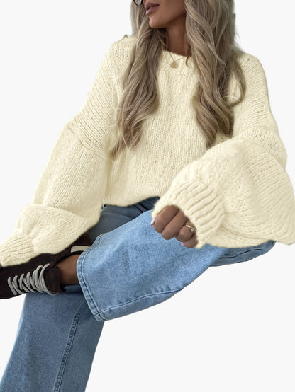 Damen Oversize Strickpullover mit Ballonärmeln für Herbst und Winter – Modischer Freizeit-Look