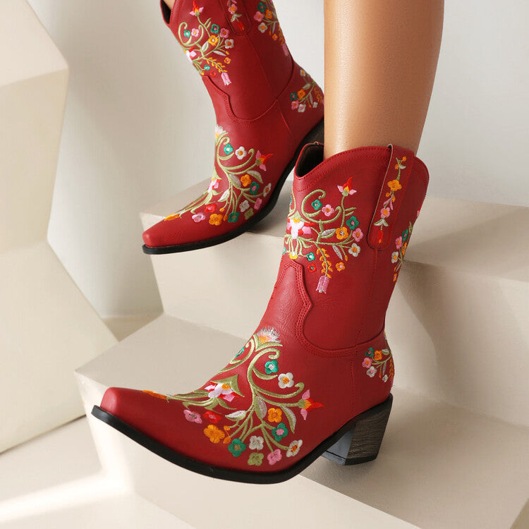 Duncan – Bestickte Ethno-Stil Retro Chunky Heel Stiefel