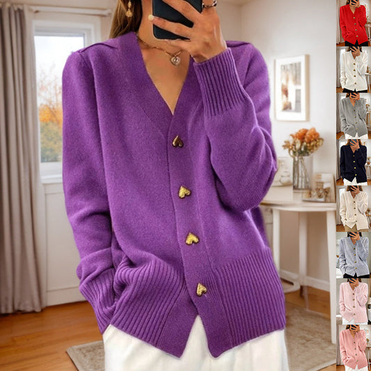 Christina – V-Ausschnitt Strickpullover mit Knopf und langen Ärmeln