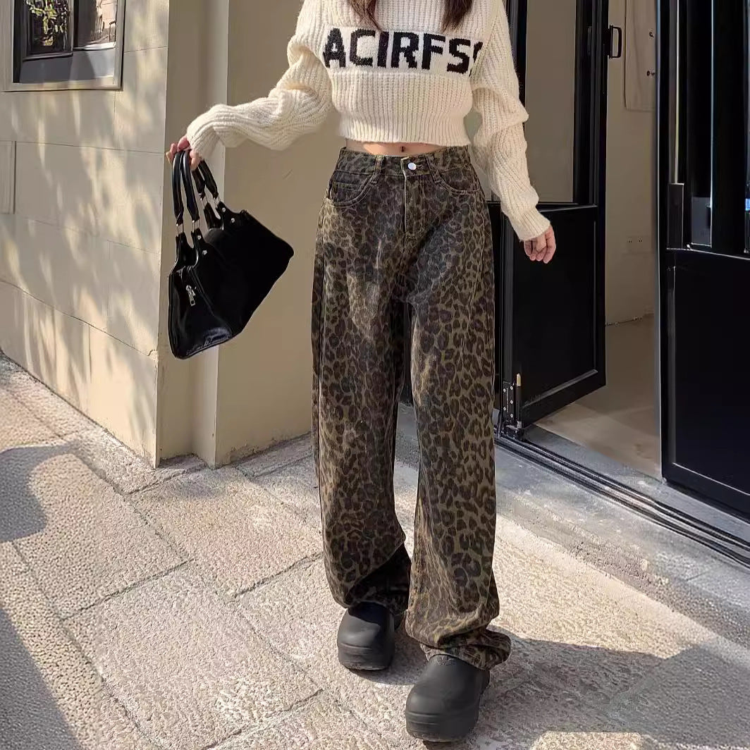 Christine – Leopardenmuster Weite Jeans mit lässigem Schnitt