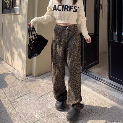 Christine – Leopardenmuster Weite Jeans mit lässigem Schnitt