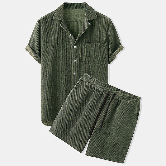 Henry – Zweiteiliges Set aus Kordstoff mit einfarbigem Casual-Hemd und Shorts