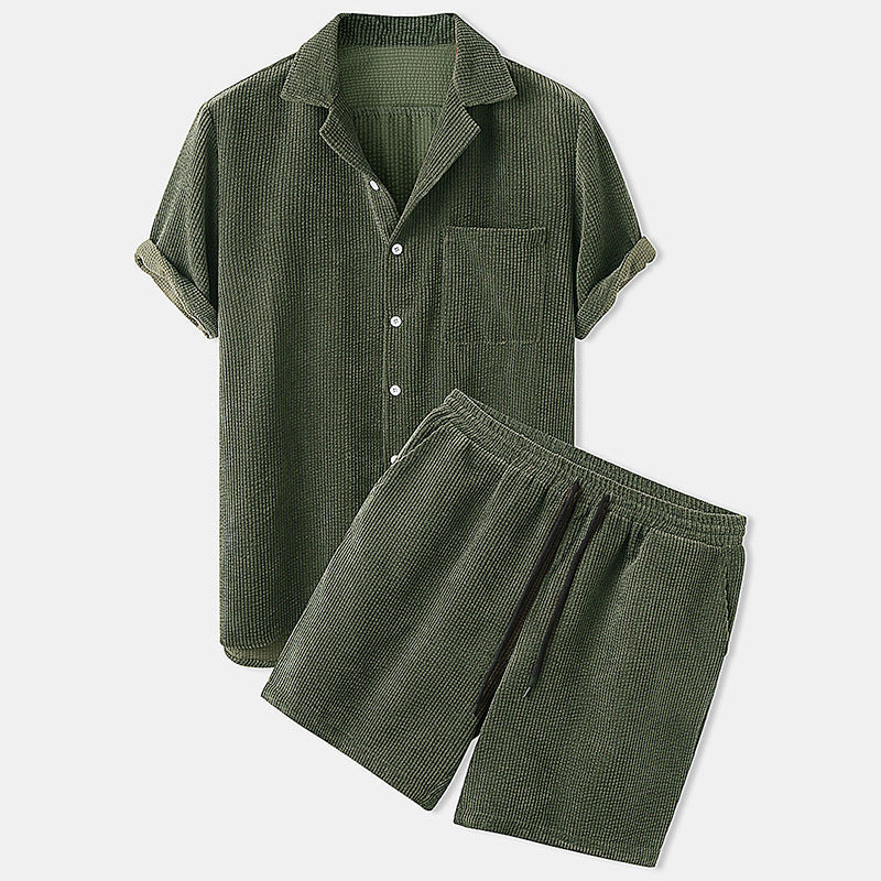 Henry – Zweiteiliges Set aus Kordstoff mit einfarbigem Casual-Hemd und Shorts