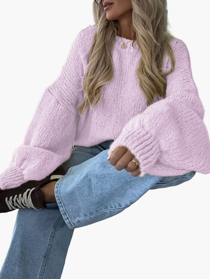 Damen Oversize Strickpullover mit Ballonärmeln für Herbst und Winter – Modischer Freizeit-Look