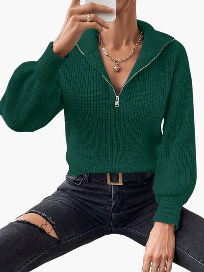 Damen Strickpullover mit Reißverschluss und elegantem Kragen – Modischer Freizeit-Look