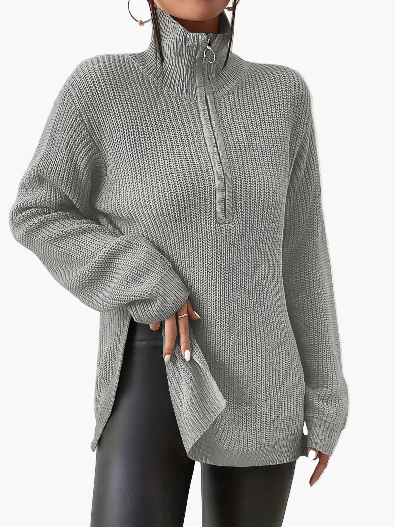 Damen Pullover Strickpullover mit Reißverschluss und Stehkragen – Modischer Herbst Winter Freizeit Look