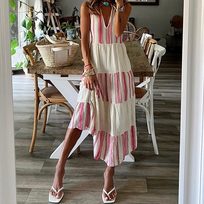Joanne – Gestreiftes Midikleid mit V-Ausschnitt und ärmellos
