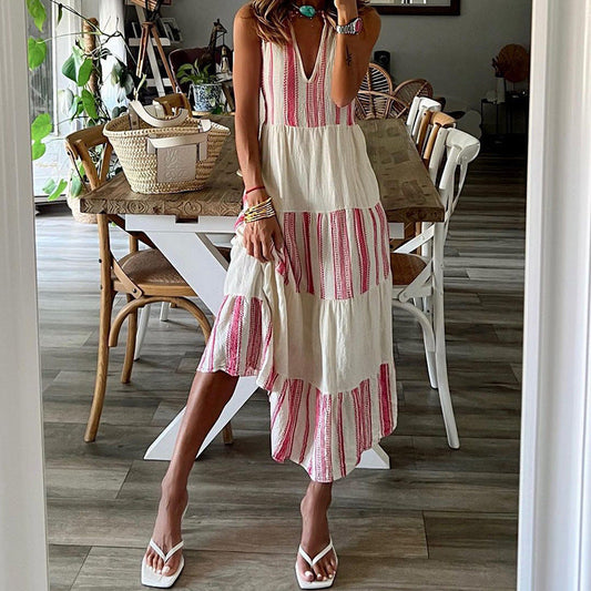 Joanne – Gestreiftes Midikleid mit V-Ausschnitt und ärmellos