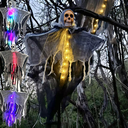 Halloween Hängender Geist mit LED-Lichtern – Gruselige Dekoration für Halloween-Partys & Außenbereich