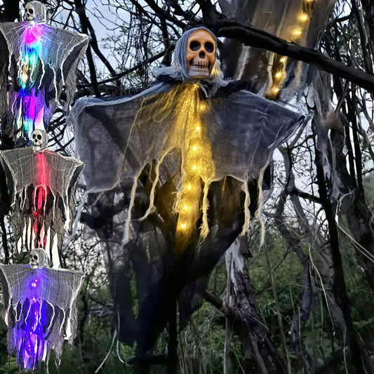 Halloween Hängender Geist mit LED-Lichtern – Gruselige Dekoration für Halloween-Partys & Außenbereich