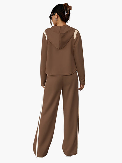 Damen Freizeit Trainingsanzug mit Kapuze und weitem Bein – Sportlicher Zweiteiler für Alltag & Fitness