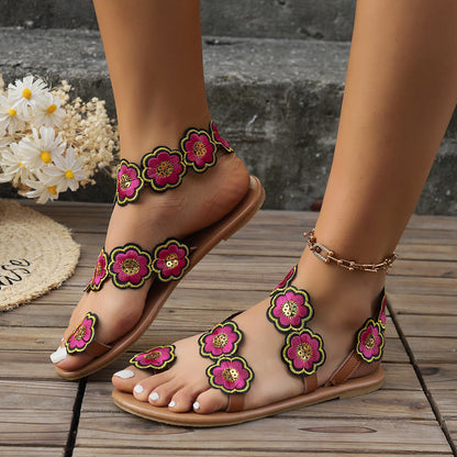 Andrea – Ethnischer Stil Blumen Flache Sandalen für den Sommer