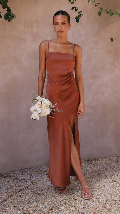 Sharon – Sommerliches einfarbiges Split-Kleid für Damen
