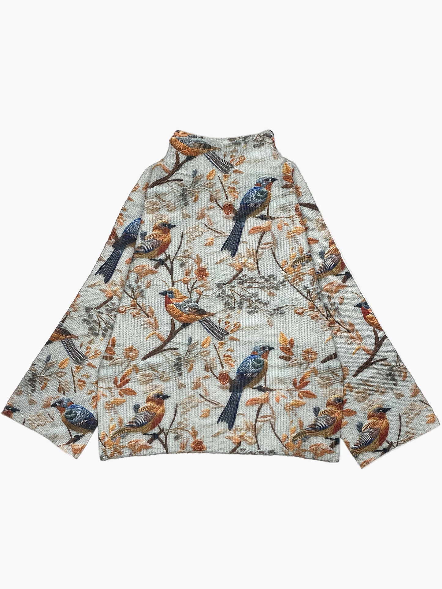 Damen Pullover mit Vogel-Print und hohem Kragen – Eleganter Herbst/Winter Look