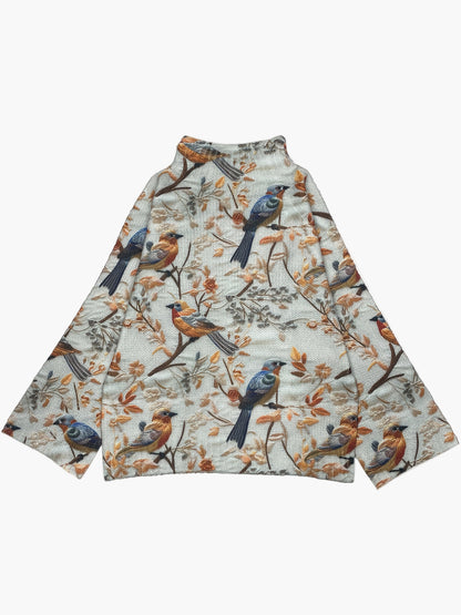 Damen Pullover mit Vogel-Print und hohem Kragen – Eleganter Herbst/Winter Look